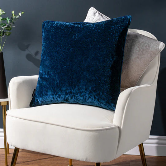 Paoletti Ripple Plush Velvet Cushion Navy