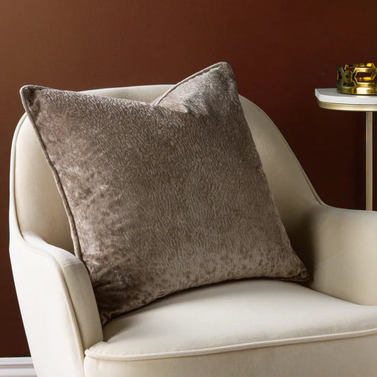 Paoletti Ripple Plush Velvet Cushion Taupe