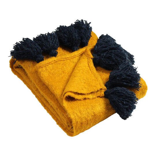 Furn. Romilly Tasselled Throw Gold/Navy