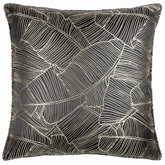 Seymour Embroidered Woven Jacquard Piped Cushion Black