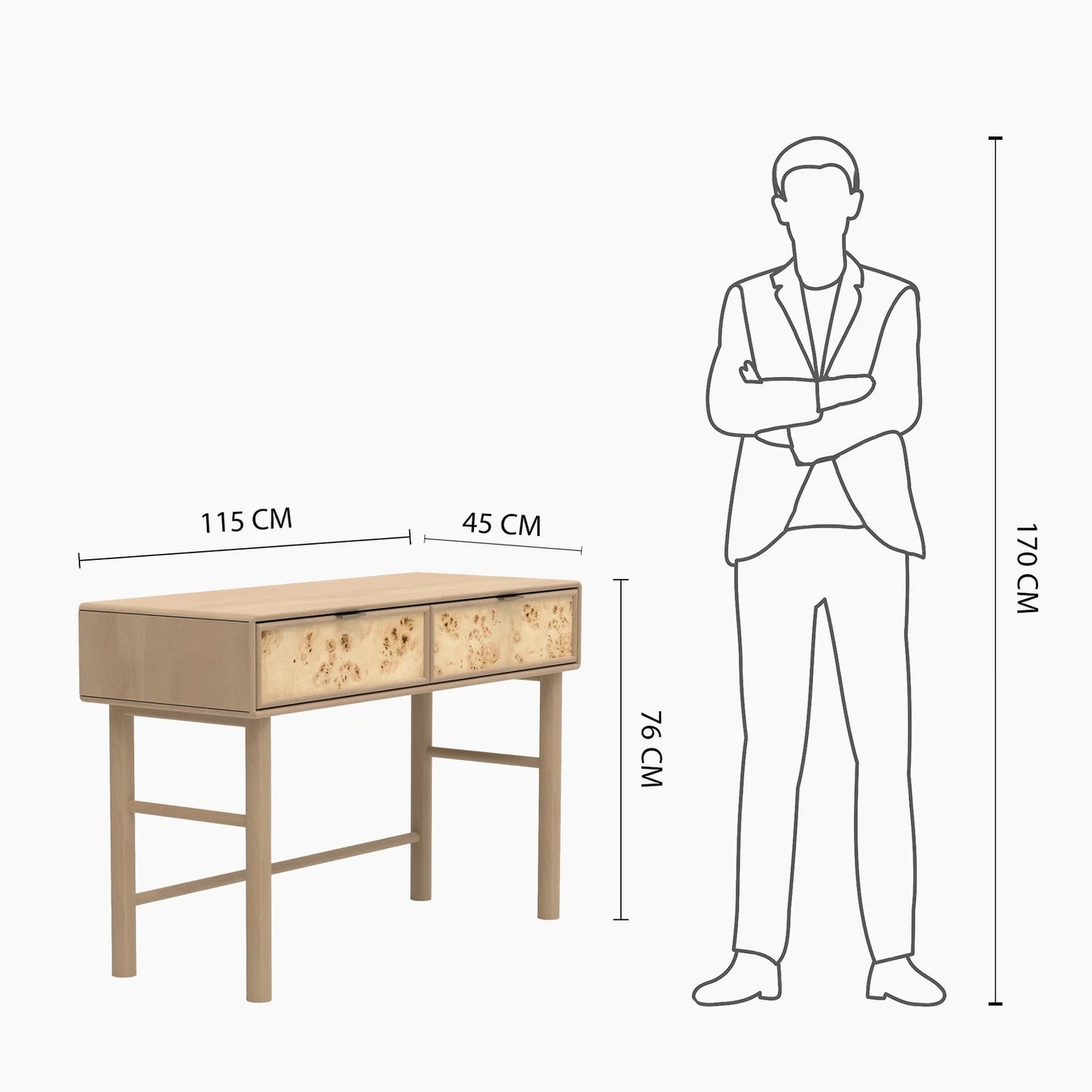 Urban Burl Two Drawer Console Table, Natural