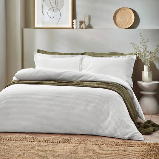 Yard Waffle Textured 100% Cotton Duvet Cover Set White Double