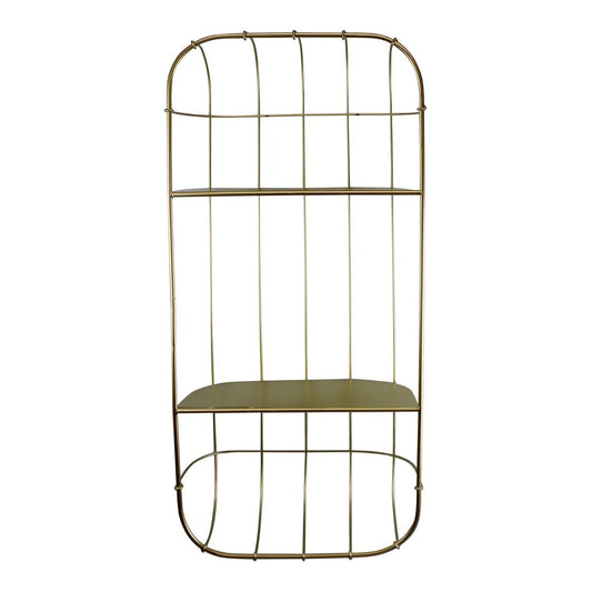 Gold Metal Wall Double Storage Shelf, Basket Design - Gold