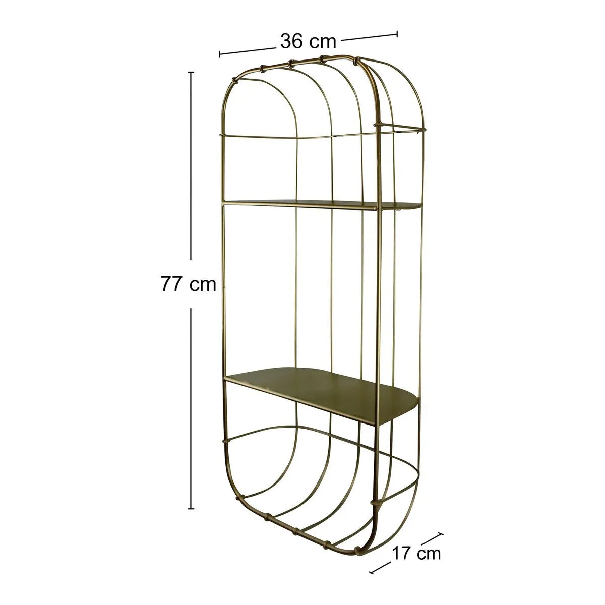 Gold Metal Wall Double Storage Shelf, Basket Design - Gold