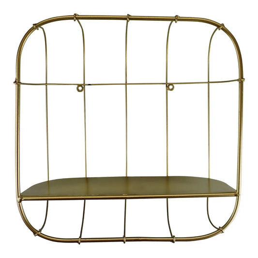 Gold Metal Wall Storage Shelf, Basket Design - Gold