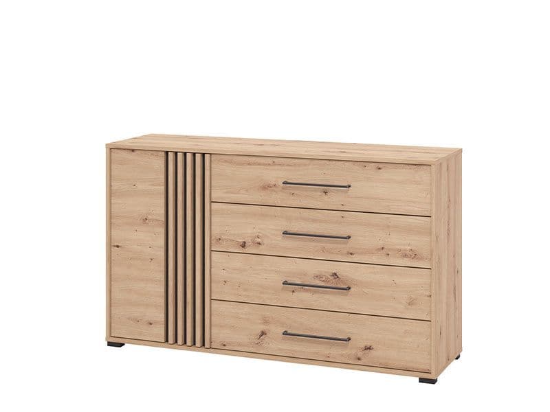 Parrott Oak Effect And Black 4 Drawer Sideboard