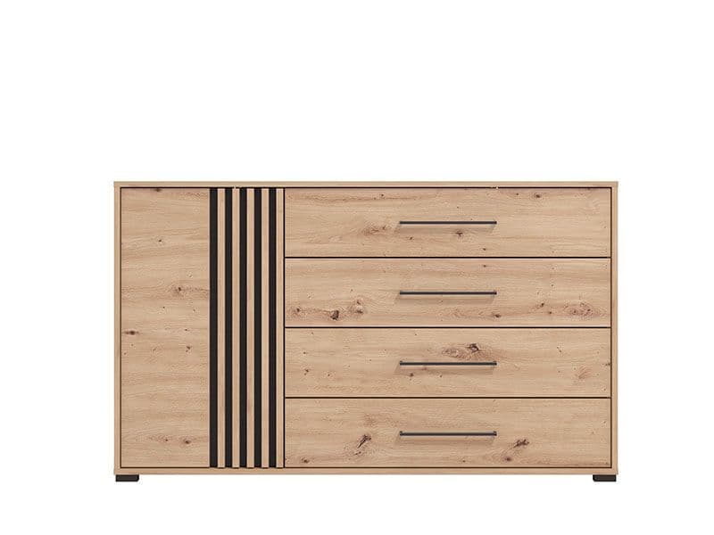 Parrott Oak Effect And Black 4 Drawer Sideboard