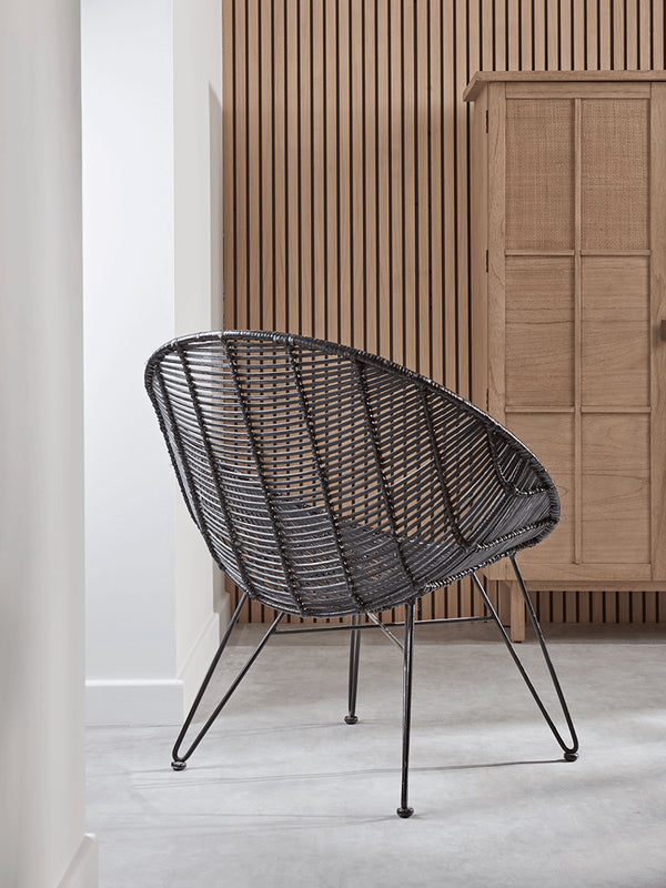 Cox & Cox Flat Rattan Occasional Chair - Black