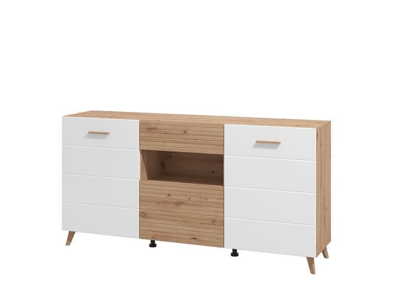 Oretta Slatted Artisan Oak Effect And White Gloss Sideboard