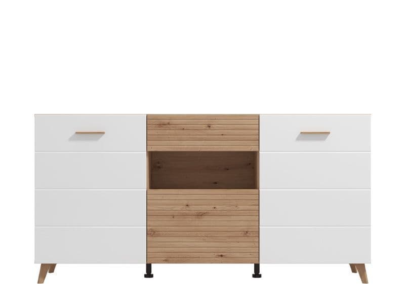 Oretta Slatted Artisan Oak Effect And White Gloss Sideboard