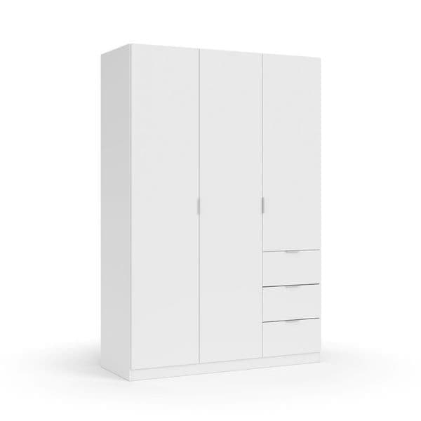 Odum Artic White Compact 3 Door 3 Drawer Space Saving 135cm Wardrobe