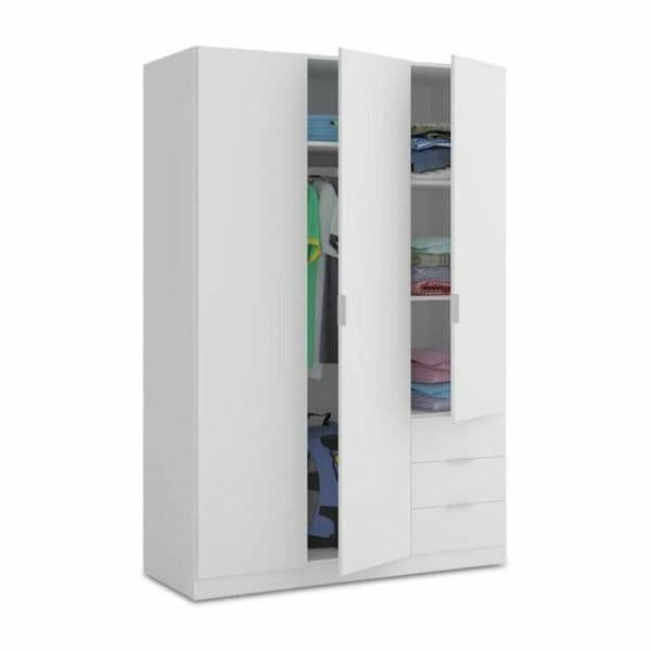 Odum Artic White Compact 3 Door 3 Drawer Space Saving Wardrobe