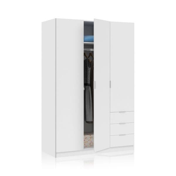 Odum Artic White Compact 3 Door 3 Drawer Space Saving Wardrobe