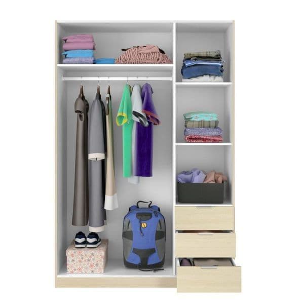 Cairo Oak Effect Compact 3 Door 3 Drawer Space Saving Wardrobe