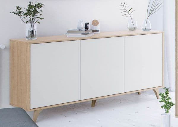 Moultrie White And Oak Effect 3 Door Wide Sideboard