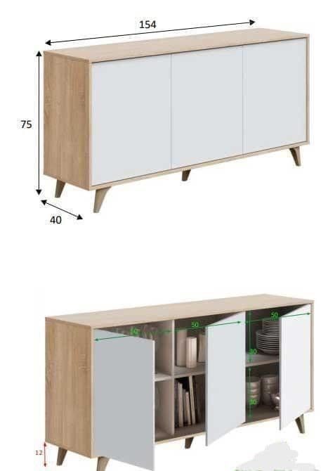 Moultrie White And Oak Effect 3 Door Wide Sideboard