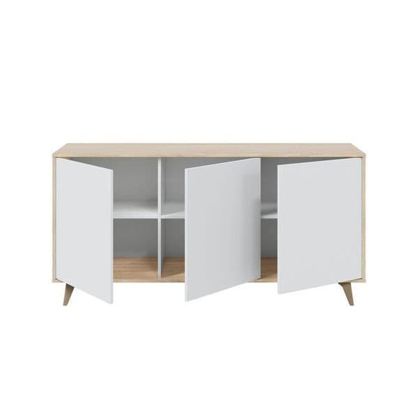 Moultrie White And Oak Effect 3 Door Wide Sideboard