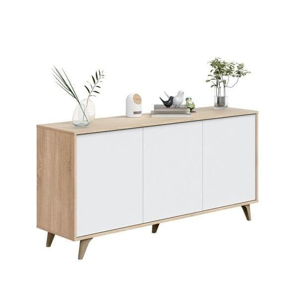 Moultrie White And Oak Effect 3 Door Wide Sideboard