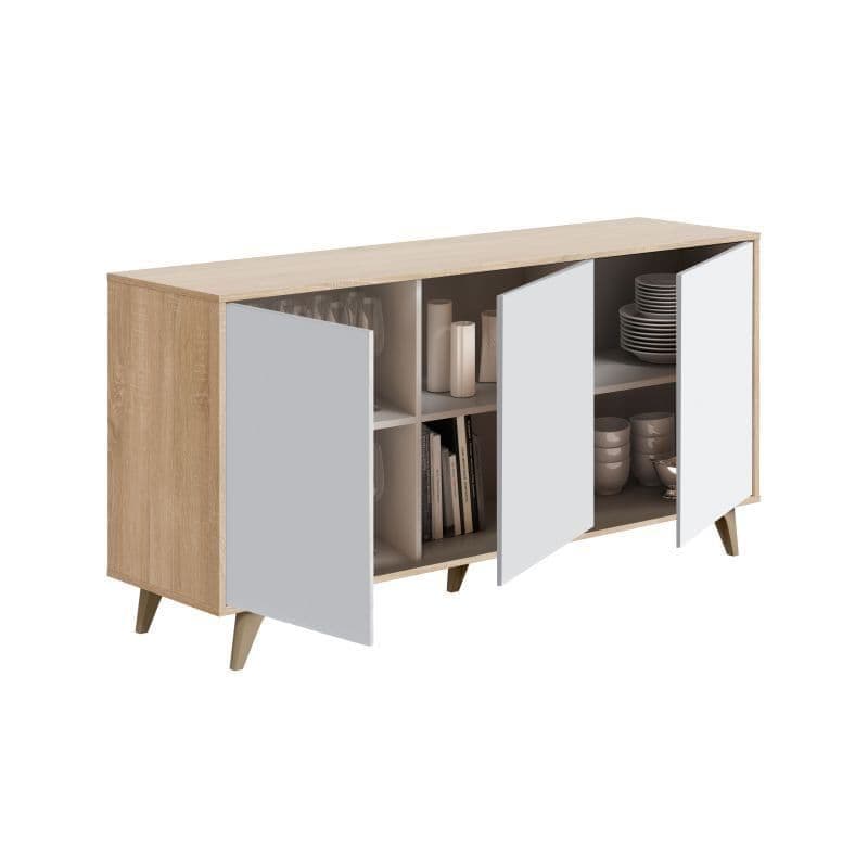 Moultrie White And Oak Effect 3 Door Wide Sideboard