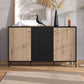 Moss Slatted Artisan Oak Effect And Black Sideboard