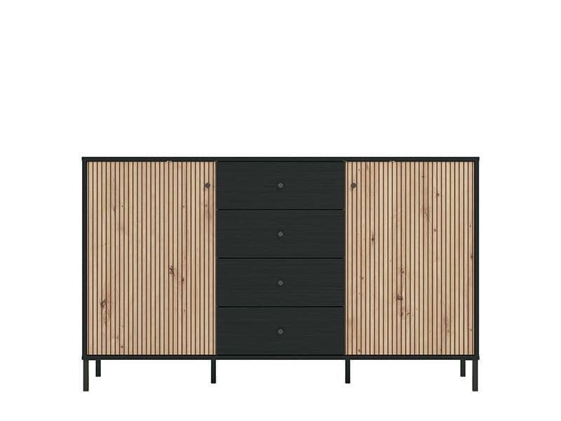 Moss Slatted Artisan Oak Effect And Black Sideboard