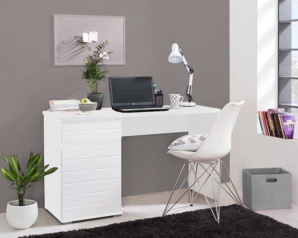 Moore White Gloss Computer Desk With Drawers