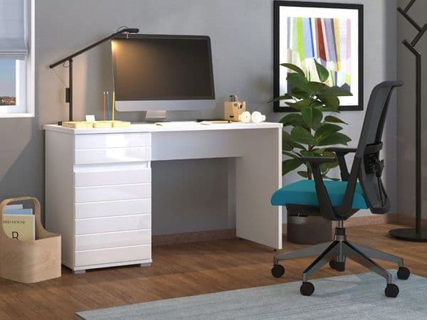 Moore White Gloss Computer Desk With Drawers