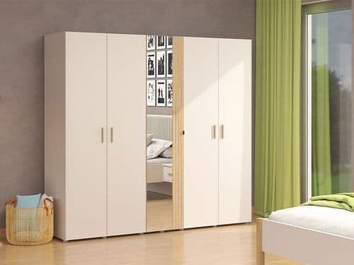 Monroe Cashmere And Artisan Oak Effect Mirrored 5 Door Wardrobe