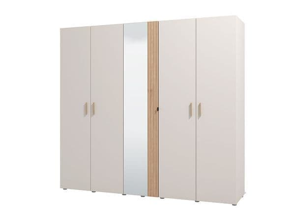 Monroe Cashmere And Artisan Oak Effect Mirrored 5 Door Wardrobe