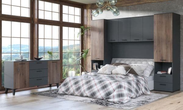 Miramar Dark Grey And Slated Rustic Oak Effect Large Wide 2 Door /