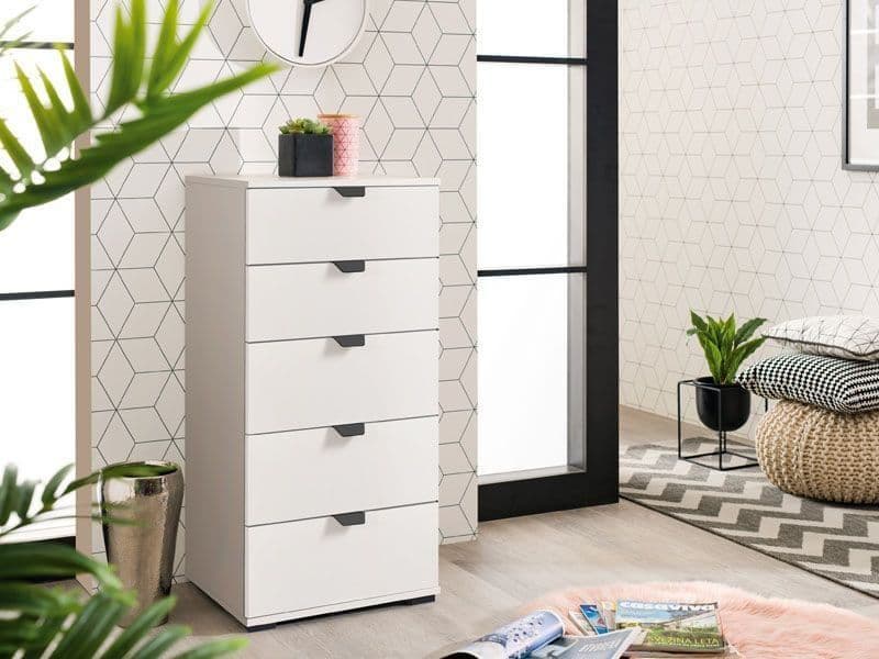 Merritt Arctic White Narrow 5 Drawer Chest