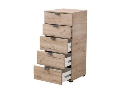 Merritt Oak Effect Narrow 5 Drawer Chest