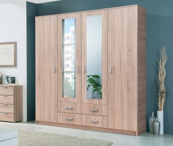 Maurice Sonoma Oak Effect 4 Door 2 Drawer Wardrobe