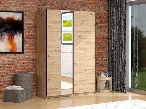 Marksville Oak Effect Sliding Wardrobe With Mirror