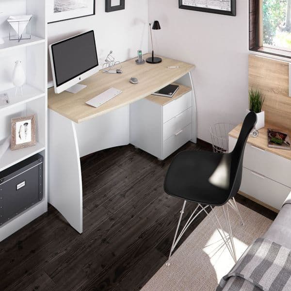 Marion White And Oak Effect Large Desk With Drawers