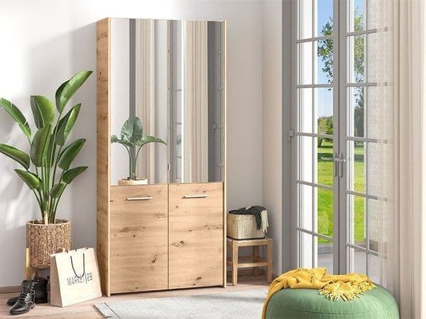 Marietta Oak Effect Mirrored Door 50 Pair Large Shoe Cabinet Cupboard