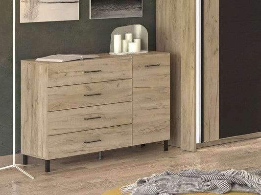 Mandeville Oak Effect 1 Door 4 Drawer Sideoard Storage Unit