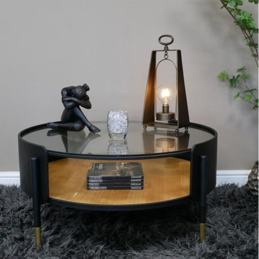 Round Metal & Wood Industrial Shelf Coffee Table