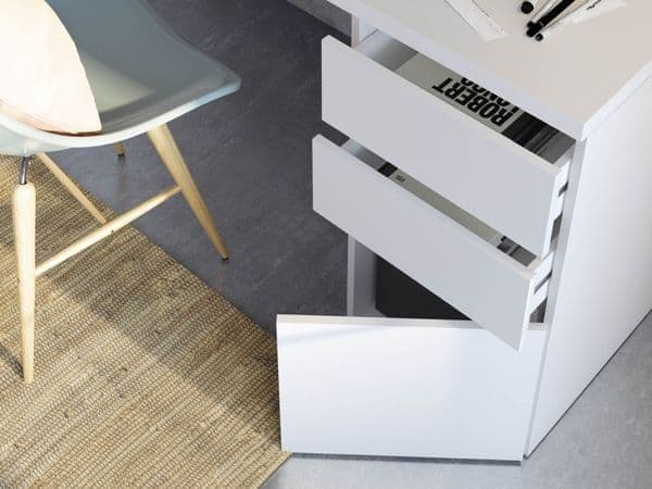 Mamou Artic White Office Desk with Cupboard and Drawers