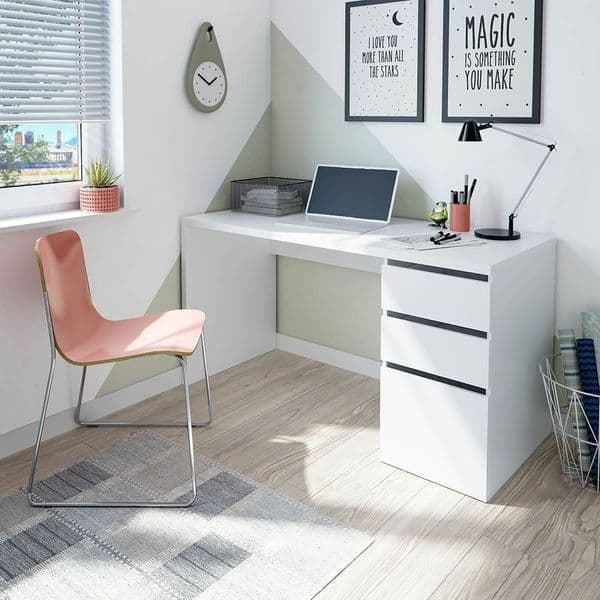 Mamou Artic White Office Desk with Cupboard and Drawers