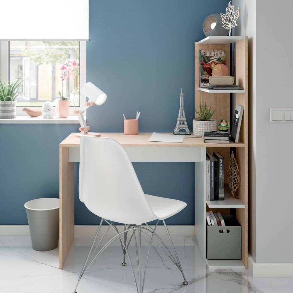 Malabar White And Oak Effect Desk With Bookcase