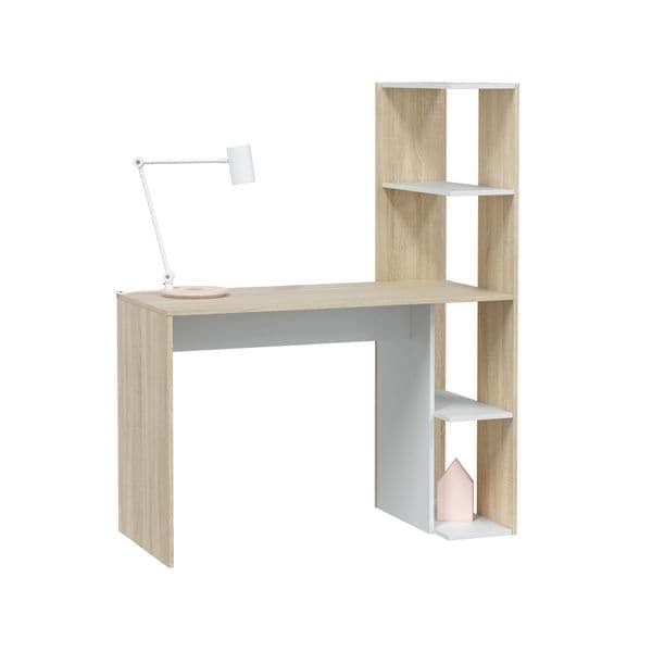 Malabar White And Oak Effect Desk With Bookcase