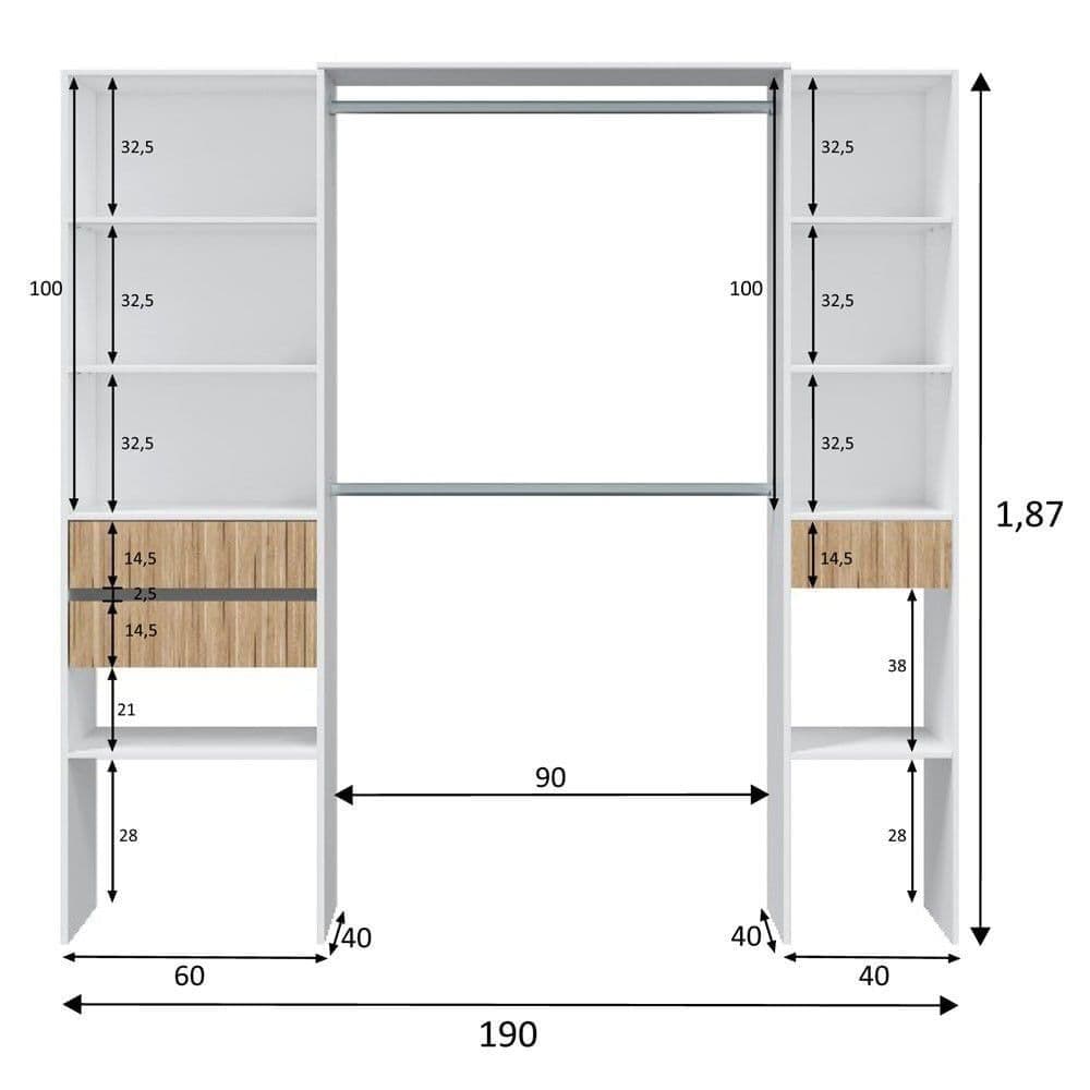 Malone Natural Oak Effect and White Open Door Wardrobe With Shelves And Rail