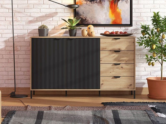 Kaplan Artisan Oak Effect And Black Sideboard