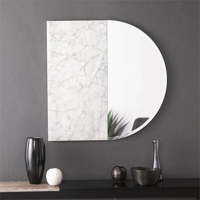 SEI Furniture Bowers 32" Arch Faux Marble Decorative Mirror in White