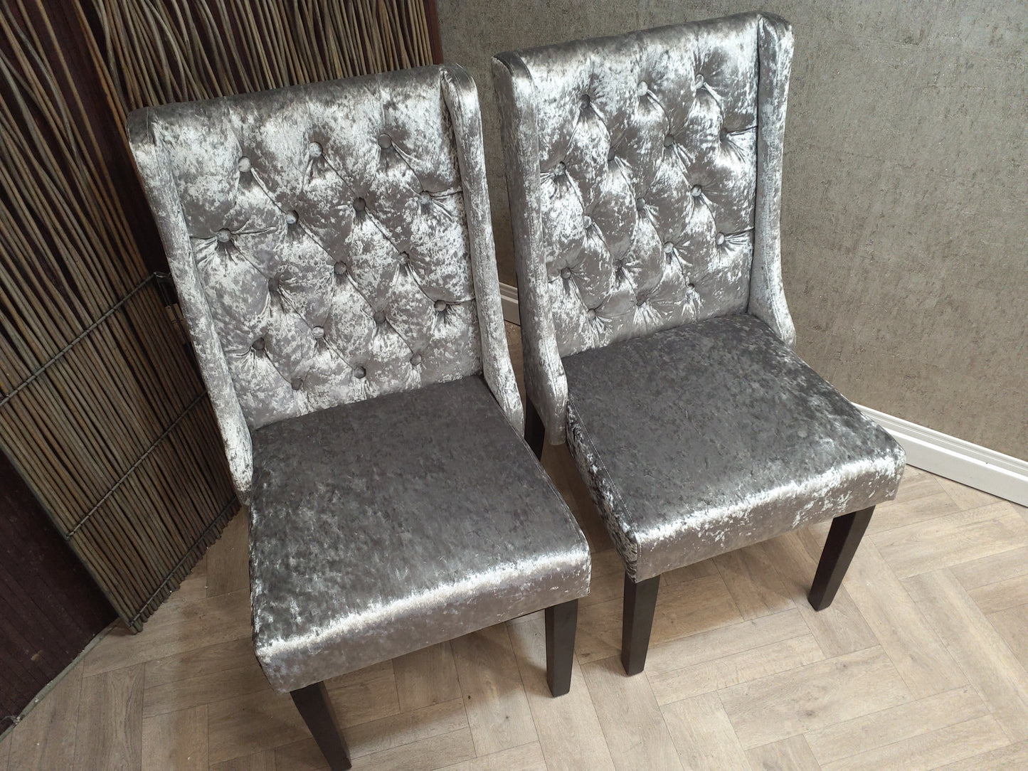 Set of Two Rosdorf Park Cooley Upholstered Dining Chairs in Silver