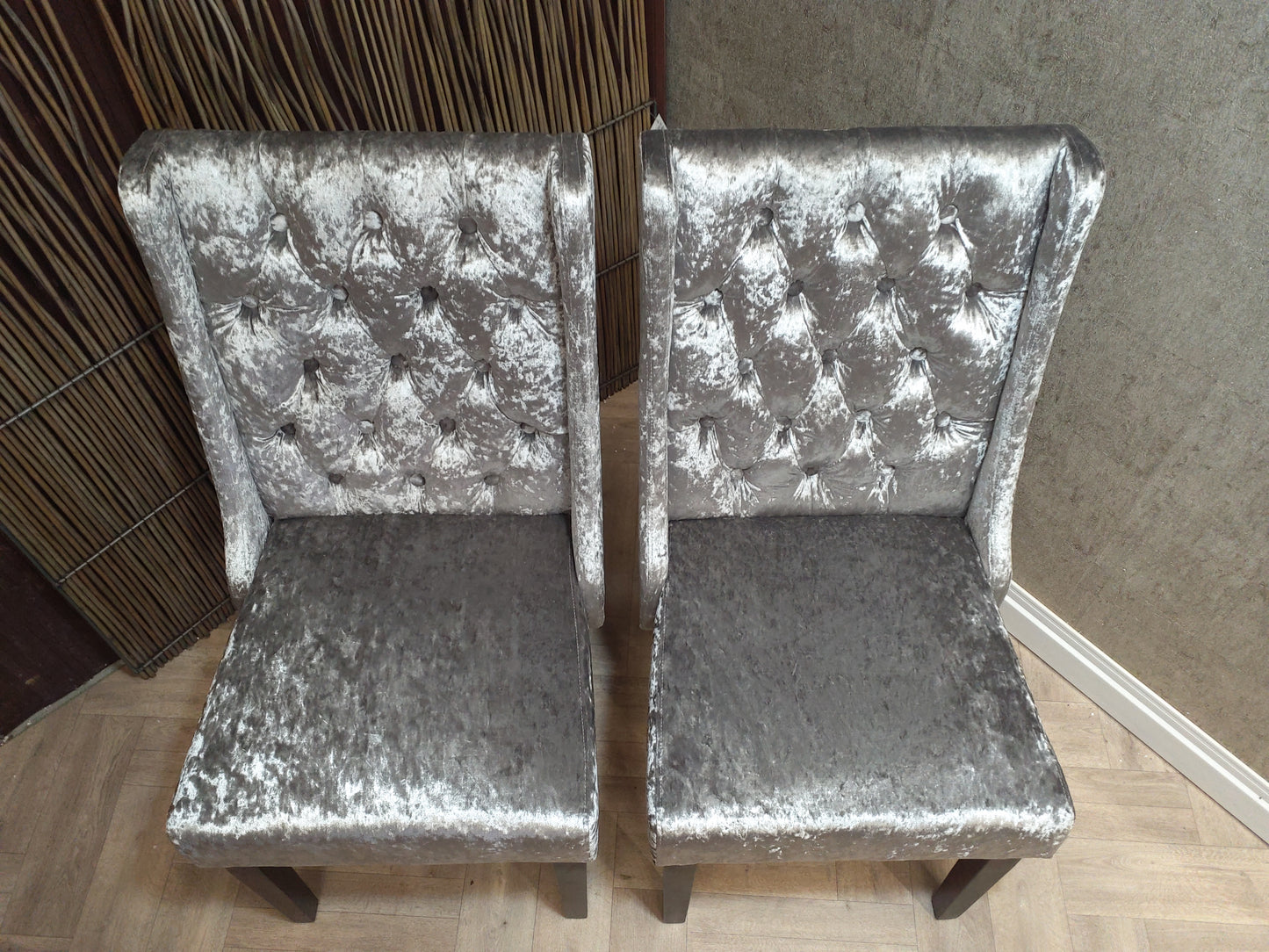 Set of Two Rosdorf Park Cooley Upholstered Dining Chairs in Silver