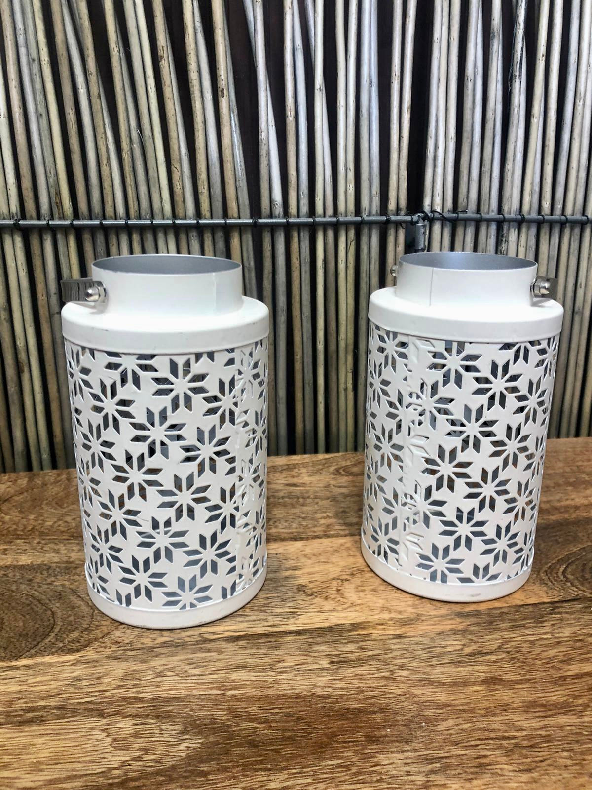 White Metal Candle Lantern Set of Two