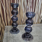 Pair of Ribbed Blue Candlestick Holders, 27cm