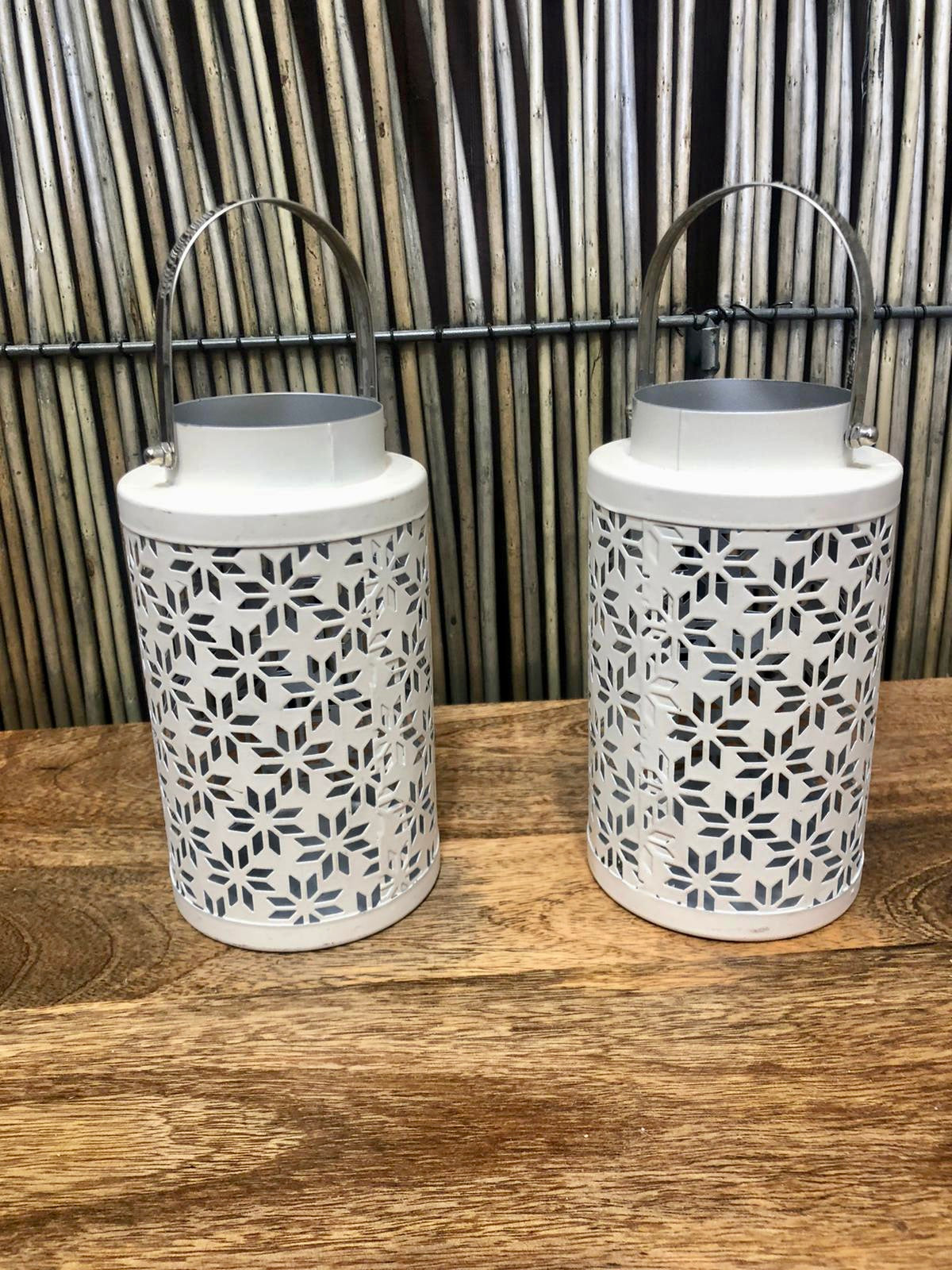 White Metal Candle Lantern Set of Two